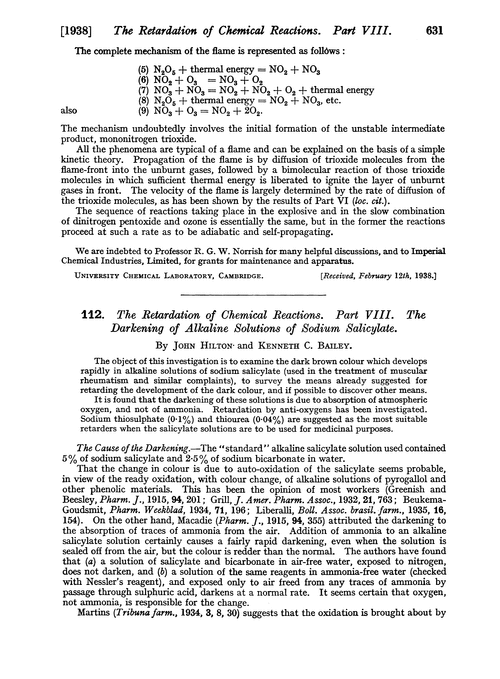 112. The retardation of chemical reactions. Part VIII. The darkening of alkaline solutions of sodium salicylate