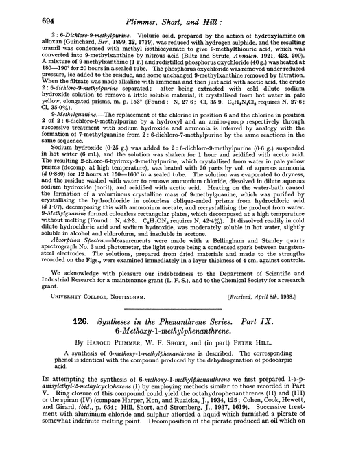 126. Syntheses in the phenanthrene series. Part IX. 6-Methoxy-1-methylphenanthrene
