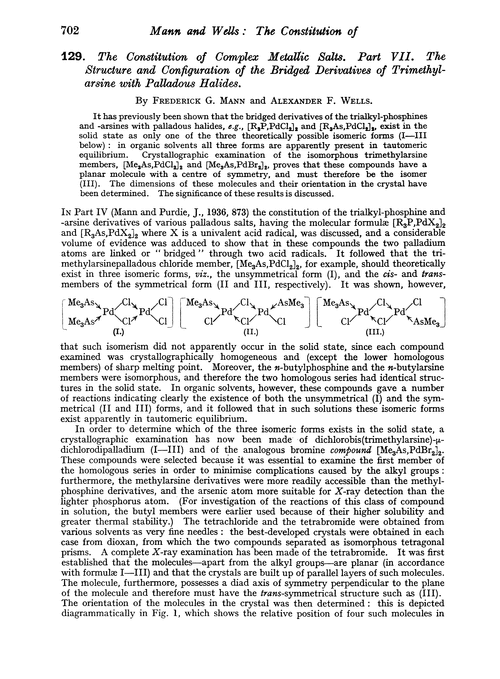 129. The constitution of complex metallic salts. Part VII. The structure and configuration of the bridged derivatives of trimethylarsine with palladous halides