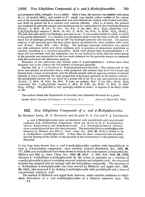 152. New ethylidene compounds of α- and β-methylglucosides