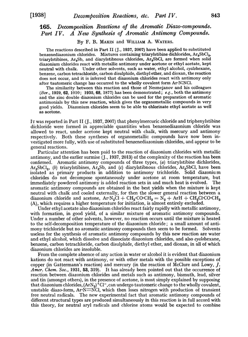 165. Decomposition reactions of the aromatic diazo-compounds. Part IV. A new synthesis of aromatic antimony compounds