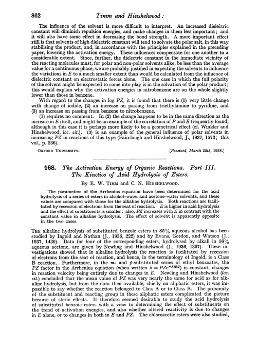 168. The activation energy of organic reactions. Part III. The kinetics of acid hydrolysis of esters