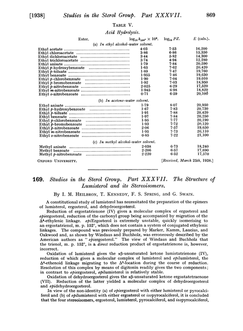 169. Studies in the sterol group. Part XXXVII. The structure of lumisterol and its stereoisomers