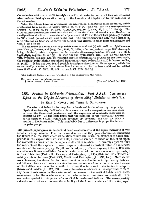 183. Studies in dielectric polarisation. Part XXII. The series effect on the dipole moments of some alkyl halides in solution
