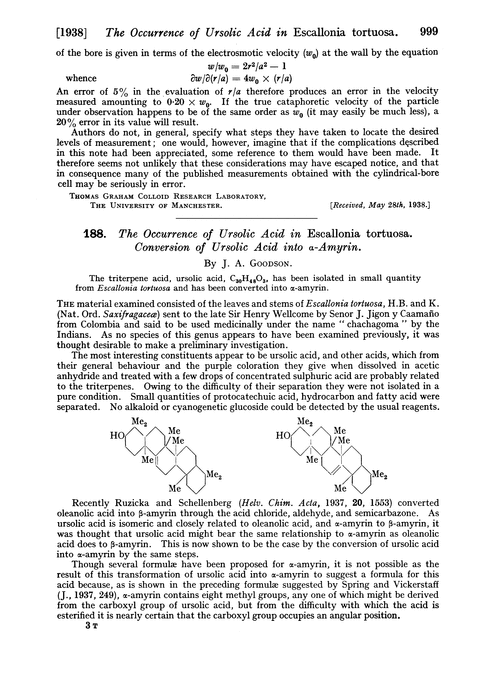 188. The occurrence of ursolic acid in Escallonia tortuosa. Conversion of ursolic acid into α-amyrin