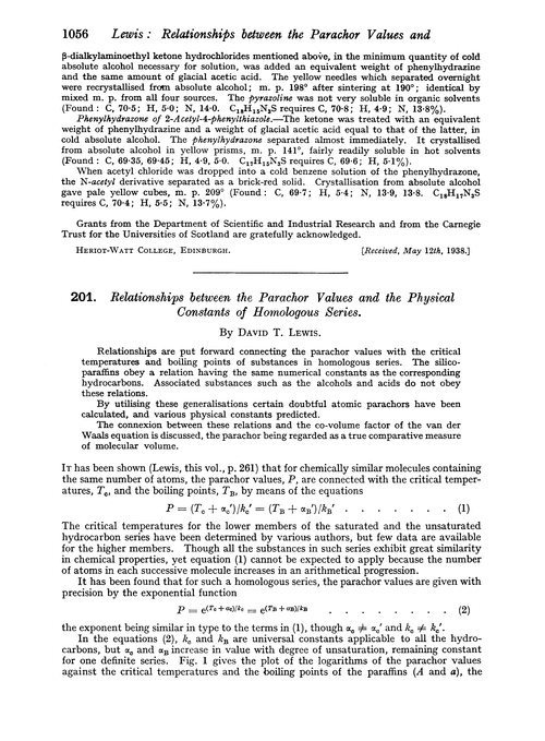 201. Relationships between the parachor values and the physical constants of homologous series