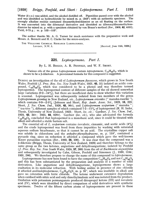 221. Leptospermone. Part I