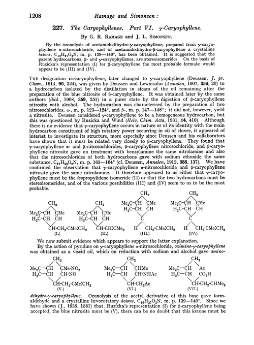 227. The caryophyllenes. Part VI. γ-Caryophyllene