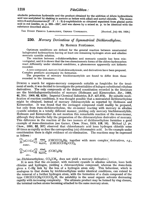 230. Mercury derivatives of symmetrical dichloroethylene