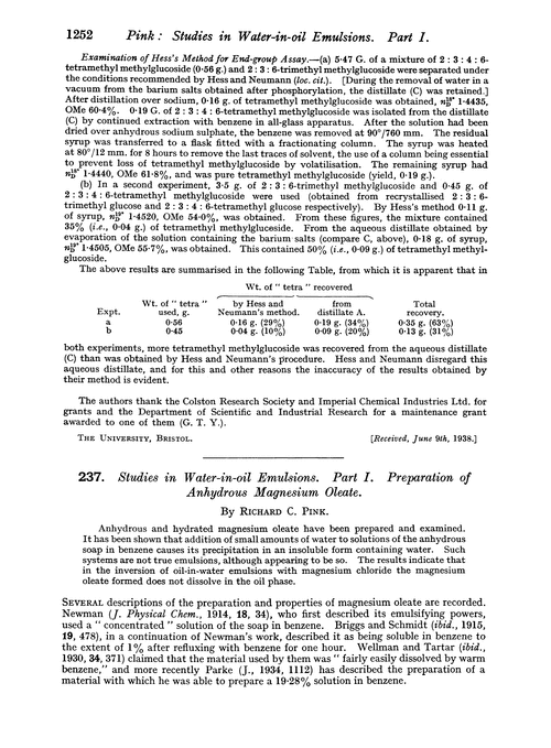 237. Studies in water-in-oil emulsions. Part I. Preparation of anhydrous magnesium oleate