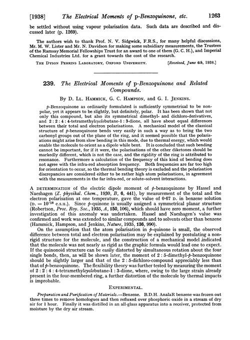 239. The electrical moments of p-benzoquinone and related compounds