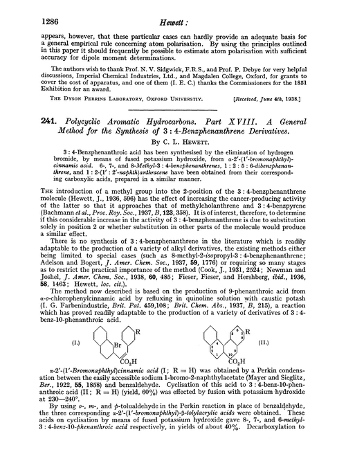 241. Polycyclic aromatic hydrocarbons. Part XVIII. A general method for the synthesis of 3 : 4-benzphenanthrene derivatives