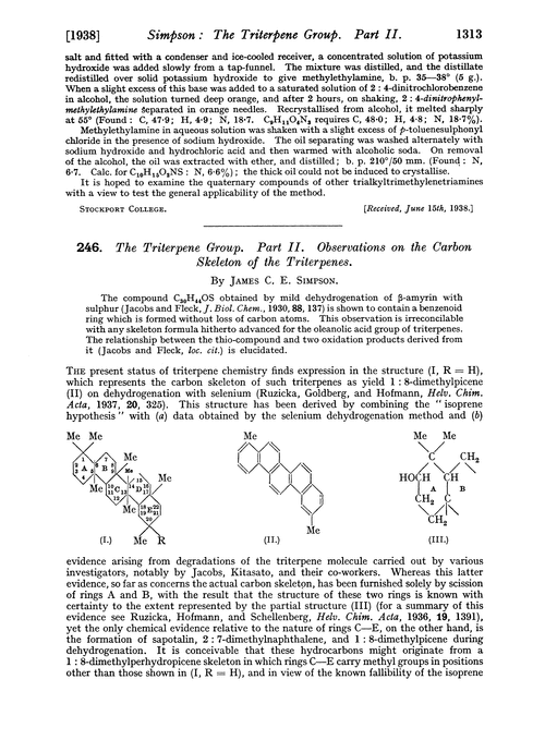 246. The triterpene group. Part II. Observations on the carbon skeleton of the triterpenes