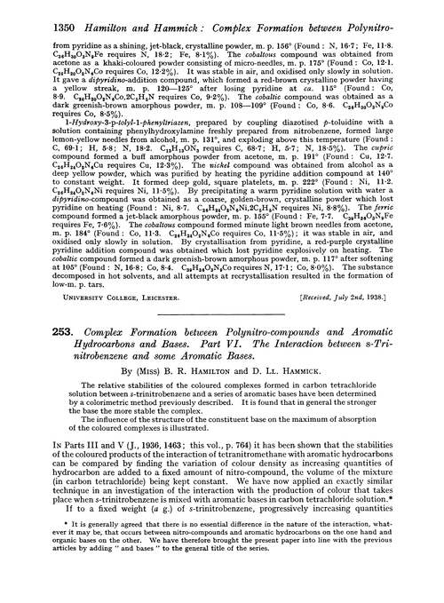 253. Complex formation between polynitro-compounds and aromatic hydrocarbons and bases. Part VI. The interaction between s-trinitrobenzene and some aromatic bases