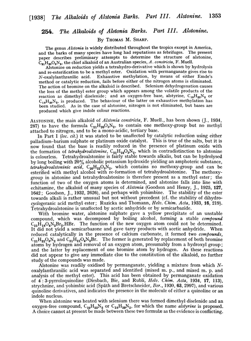 254. The alkaloids of Alstonia barks. Part III. Alstonine