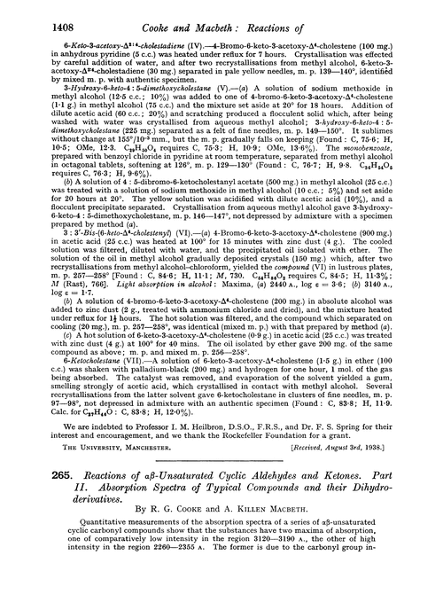 265. Reactions of αβ-unsaturated cyclic aldehydes and ketones. Part II. Absorption spectra of typical compounds and their dihydroderivatives