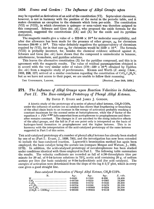 271. The influence of alkyl groups upon reaction velocities in solution. Part II. The base-catalysed prototropy of phenyl alkyl ketones