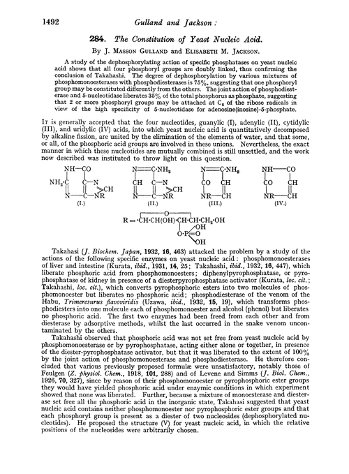284. The constitution of yeast nucleic acid