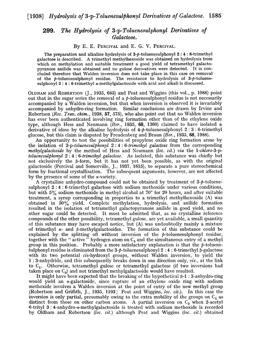 299. The hydrolysis of 3-p-toluenesulphonyl derivatives of galactose