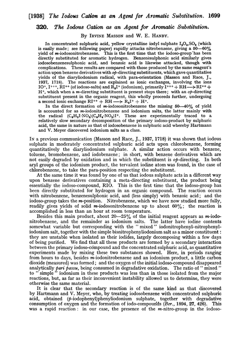 320. The iodous cation as an agent for aromatic substitution