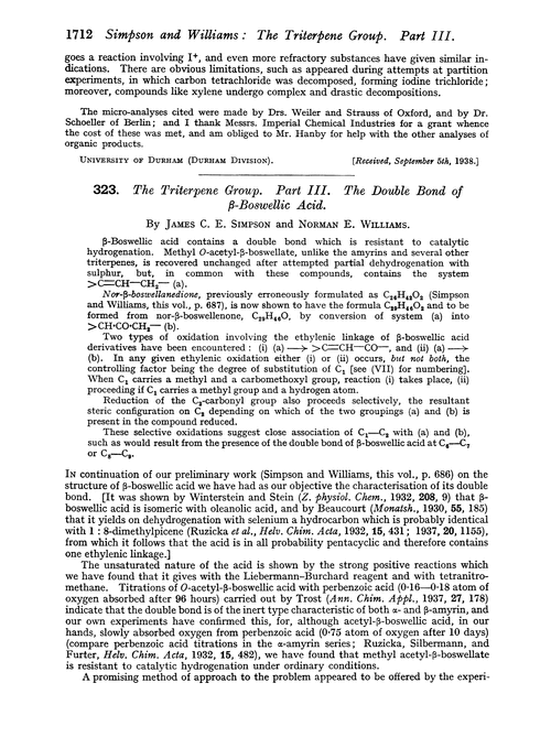323. The triterpene group. Part III. The double bond of β-boswellic acid
