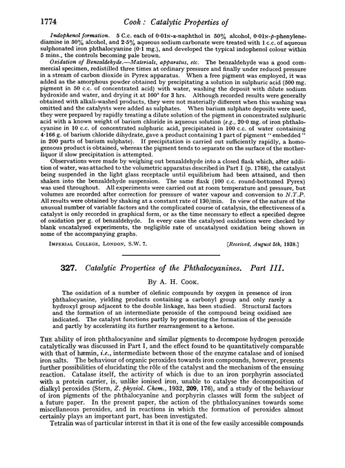 327. Catalytic properties of the phthalocyanines. Part III