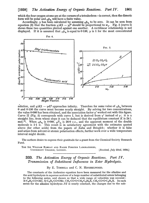 333. The activation energy of organic reactions. Part IV. Transmission of substituent influences in ester hydrolysis