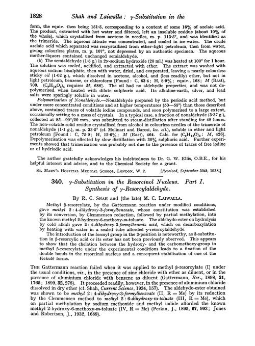 340. γ-Substitution in the resorcinol nucleus. Part I. Synthesis of γ-resorcylaldehyde