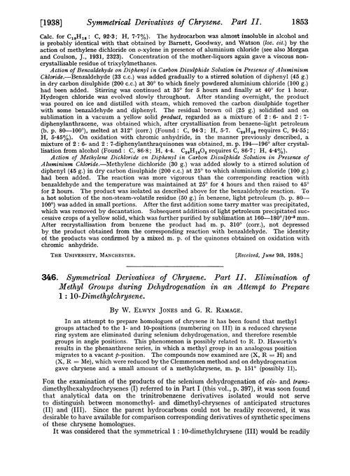 346. Symmetrical derivatives of chrysene. Part II. Elimination of methyl groups during dehydrogenation in an attempt to prepare 1 : 10-dimethylchrysene