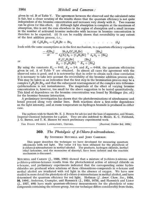 369. The photolysis of β-chloro-β-nitrosobutane