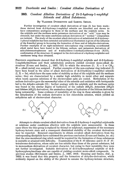 383. Covalent alkaline derivatives of di-2-hydroxy-1-naphthyl selenide and allied substances