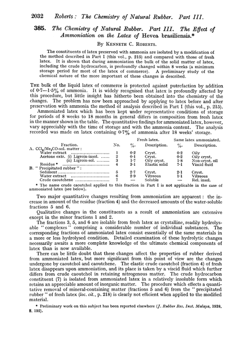 385. The chemistry of natural rubber. Part III. The effect of ammoniation on the latex of Hevea brasiliensis