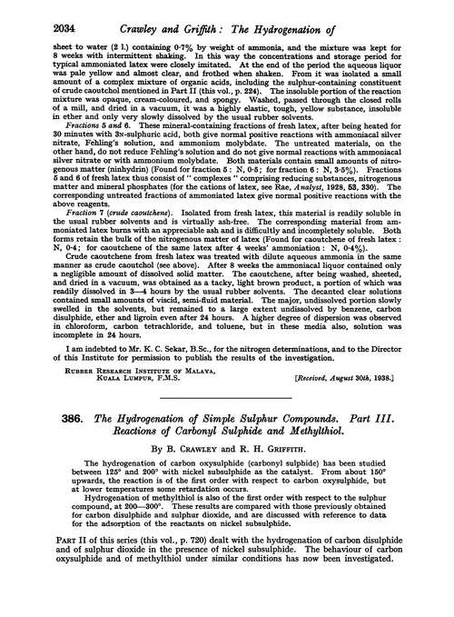 386. The hydrogenation of simple sulphur compounds. Part III. Reactions of carbonyl sulphide and methylthiol
