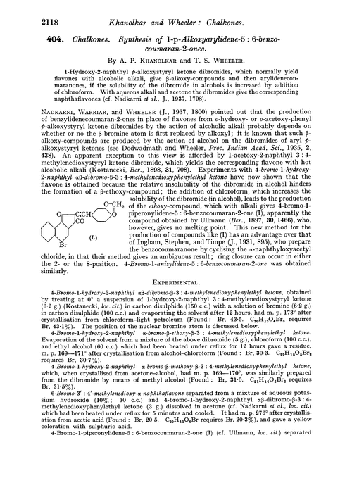 404. Chalkones. Synthesis of 1-p-alkoxyarylidene-5 : 6-benzocoumaran-2-ones