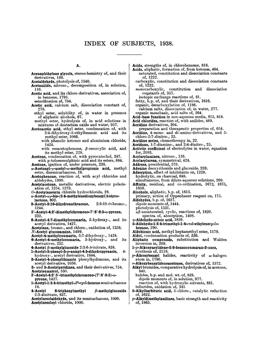 Index of subjects, 1938