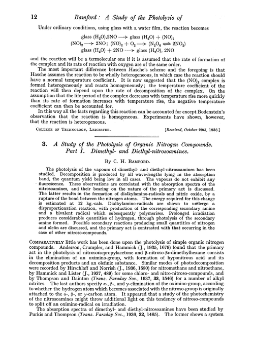 3. A study of the photolysis of organic nitrogen compounds. Part I. Dimethyl- and diethyl-nitrosoamines