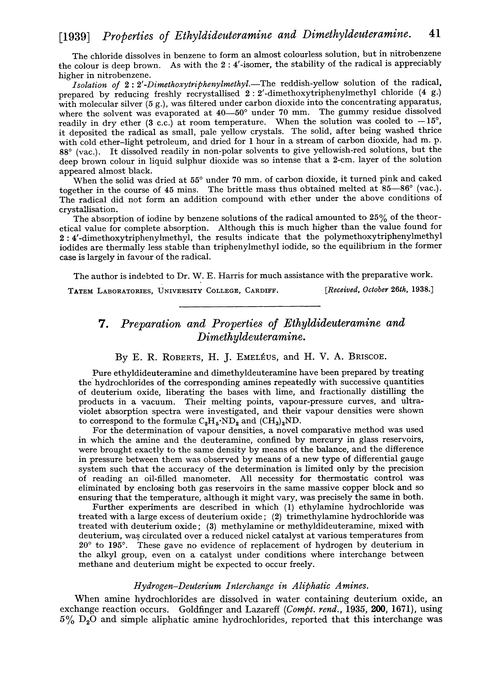 7. Preparation and properties of ethyldideuteramine and dimethyldeuteramine