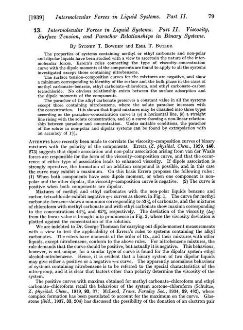 13. Intermolecular forces in liquid systems. Part II. Viscosity, surface tension, and parachor relationships in binary systems