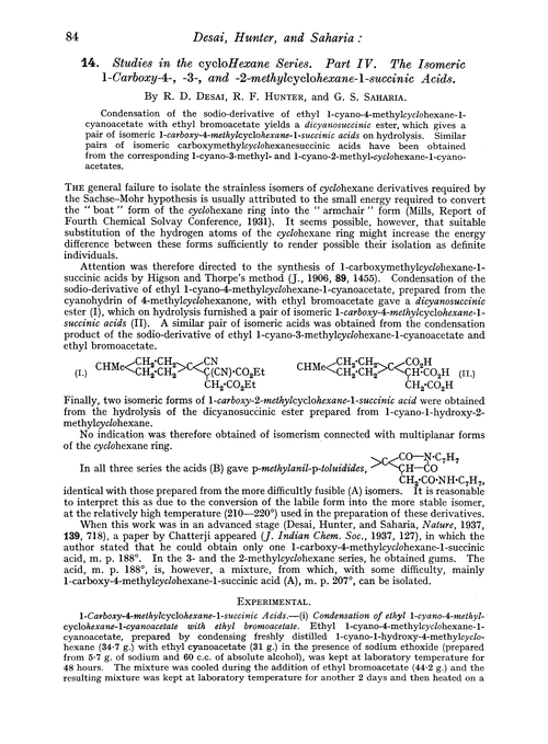 14. Studies in the cyclohexane series. Part IV. The isomeric 1-carboxy-4-, -3-, and -2-methylcyclohexane-1-succinic acids