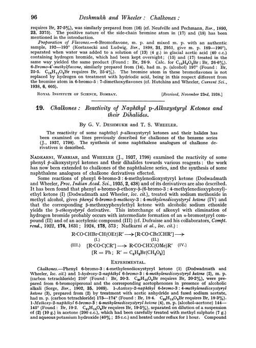 19. Chalkones: reactivity of naphthyl p-alkoxystyryl ketones and their dihalides