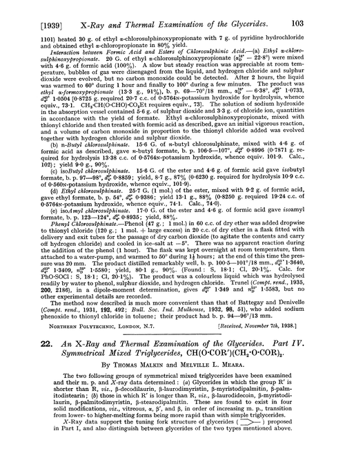 22. An X-ray and thermal examination of the glycerides. Part IV. Symmetrical mixed triglycerides, CH(O·COR′)(CH2·O·COR)2