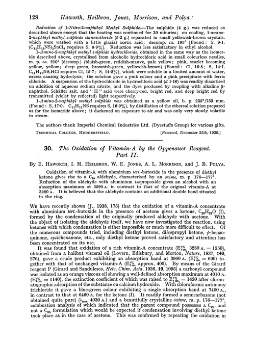 30. The oxidation of vitamin-A by the Oppenauer reagent. Part II