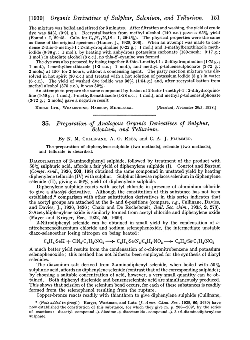 35. Preparation of analogous organic derivatives of sulphur, selenium, and tellurium