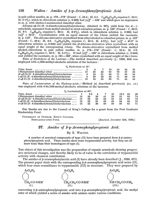 37. Amides of β-p-arsonophenylpropionic acid
