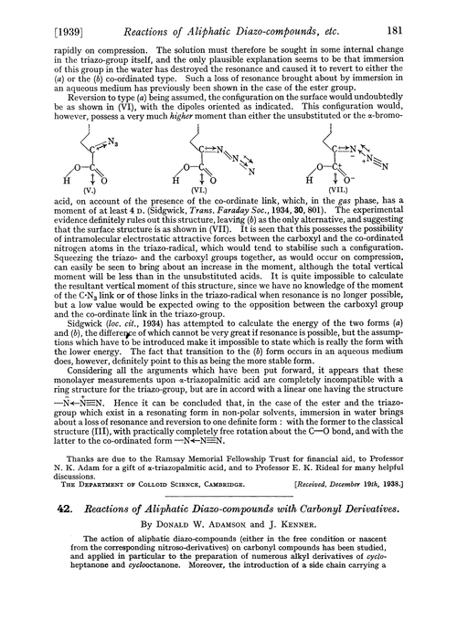 42. Reactions of aliphatic diazo-compounds with carbonyl derivatives