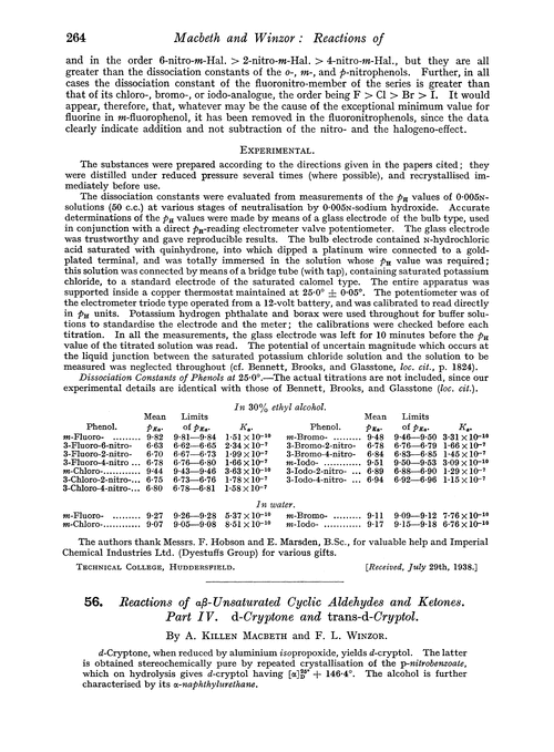 56. Reactions of αβ-unsaturated cyclic aldehydes and ketones. Part IV. d-Cryptone and trans-d-cryptol