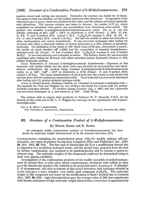 61. Structure of a condensation product of 5-methylcoumaranone