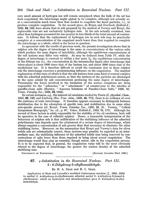 67. γ-Substitution in the resorcinol nucleus. Part III. 2 : 6-Dihydroxy-3-ethylbenzaldehyde