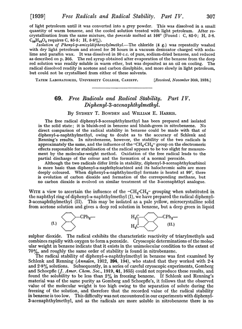 69. Free radicals and radical stability. Part IV. Diphenyl-3-acenaphthylmethyl