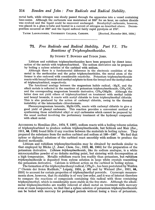 71. Free radicals and radical stability. Part VI. The reactions of triphenylmethoxides